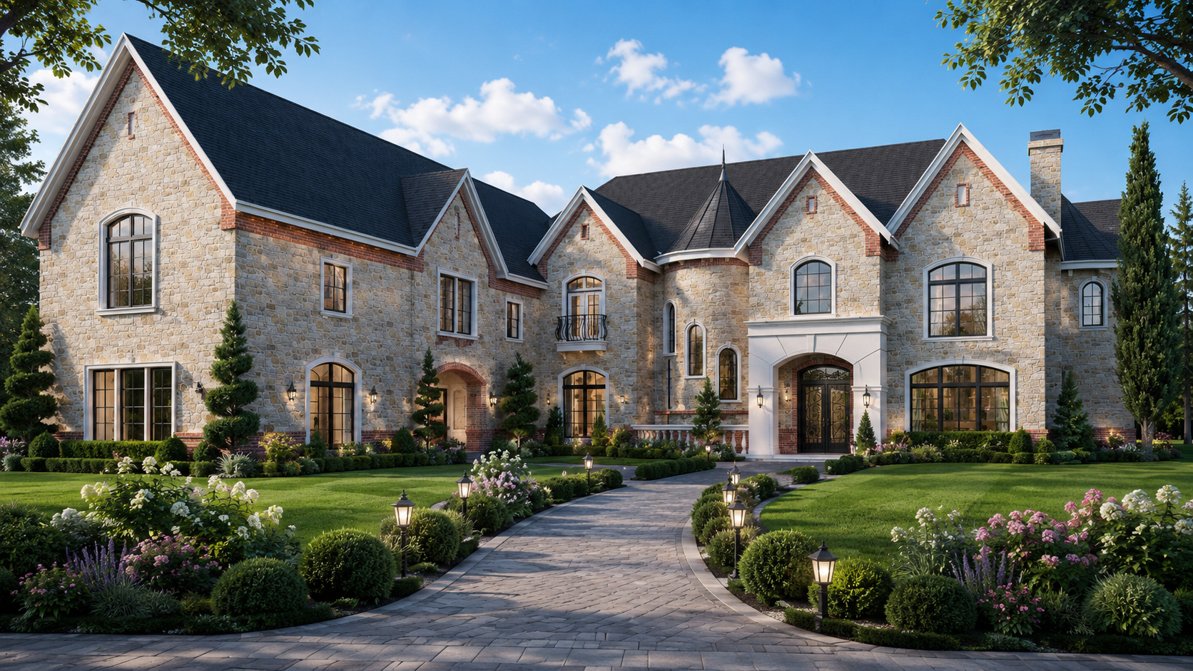 Luxury farm house design exterior rendering